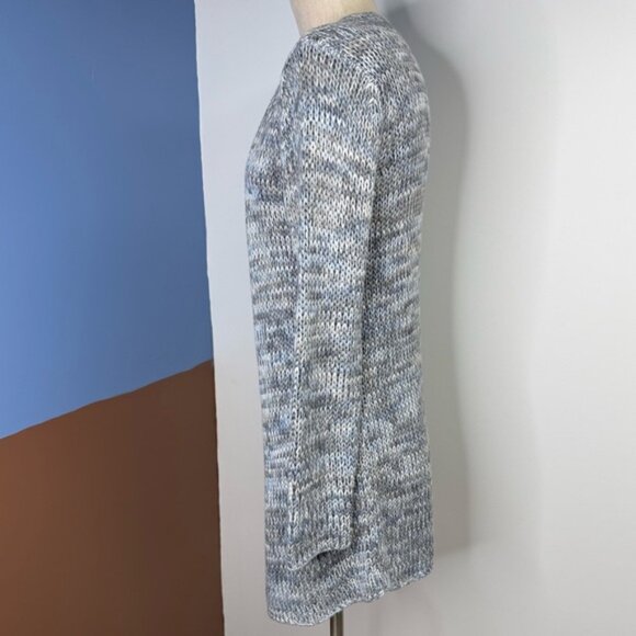 J. Jill Open Front Blue Marled Long Sleeve Knit Cardigan Sweater 100% Cotton S - Picture 3 of 7